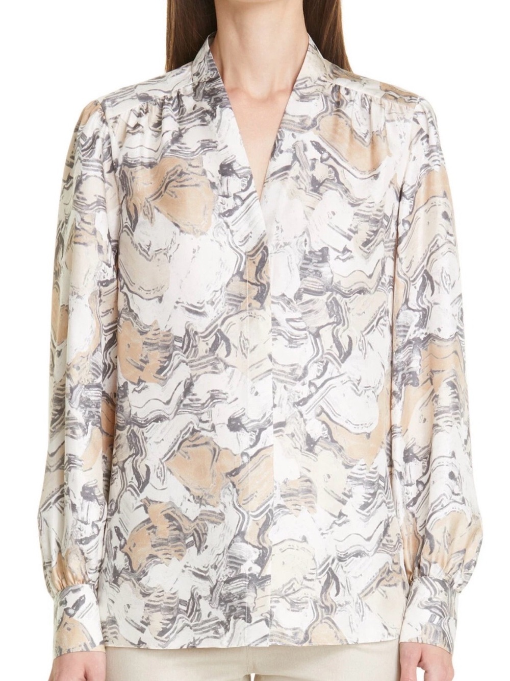LAFAYETTE 148 NEW YORK Clementine Abstract Silk Blouse Shirt Medium